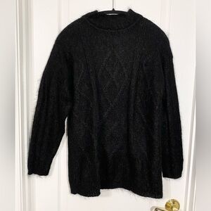 90s Guess Fuzzy Mohair Cable Knit Long Sweater Vintage HONG KONG Black Medium